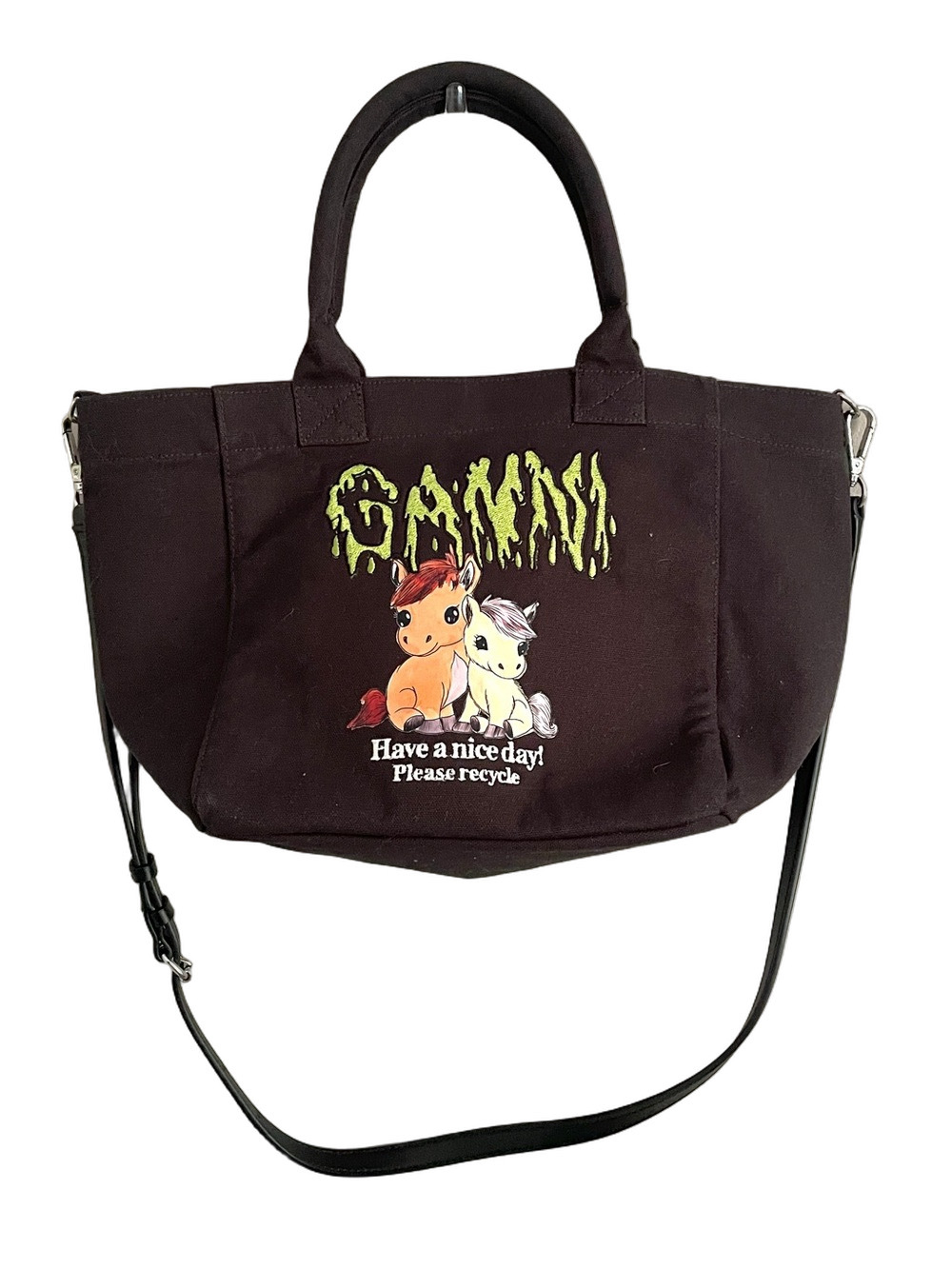 Ganni Pony Small Easy Canvas Shopping 2-Way Bag w/ Top Handles 🐴 - Picture 2 of 11